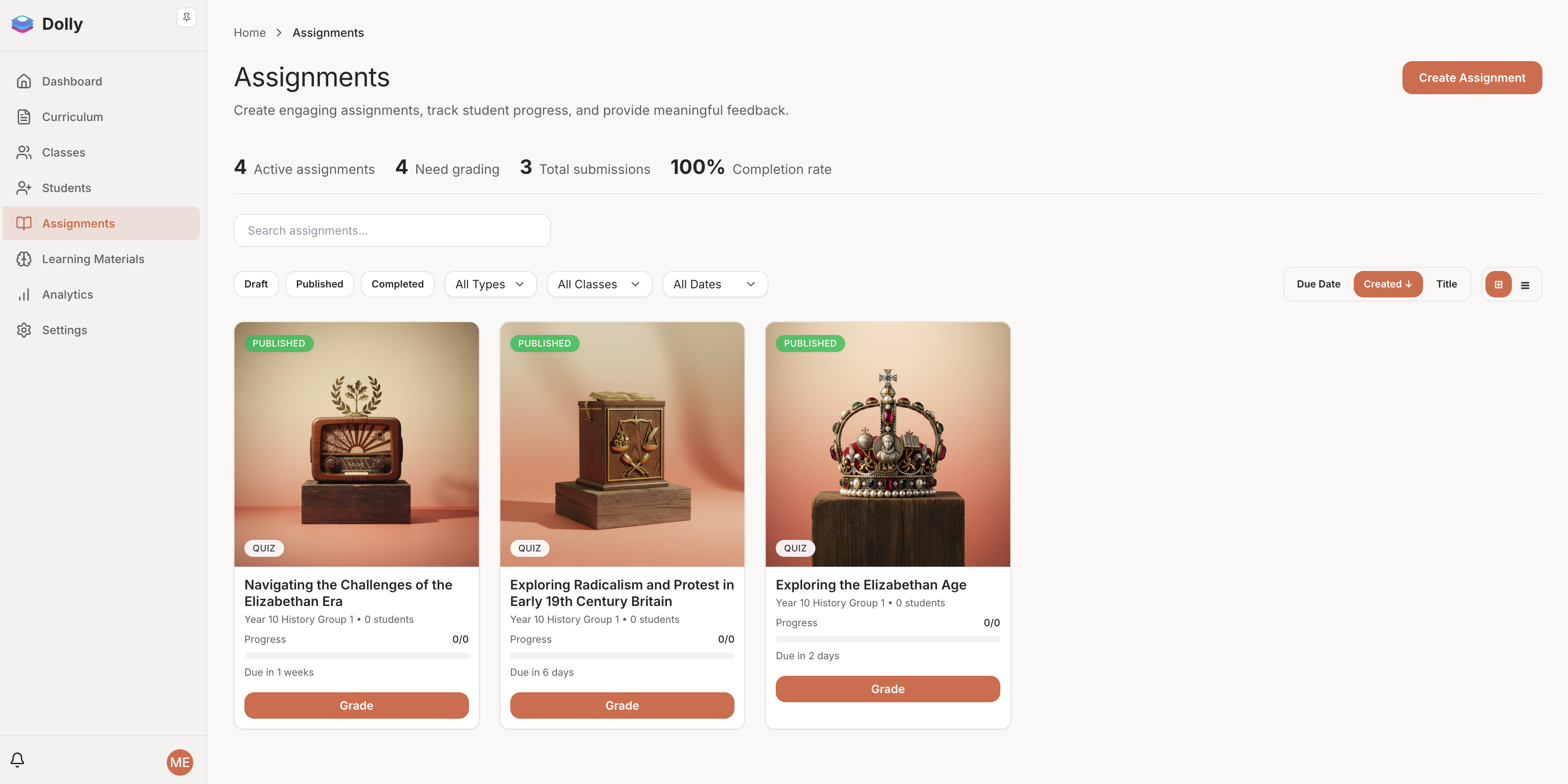 Screenshot of Dolly AI generating a lesson plan draft.