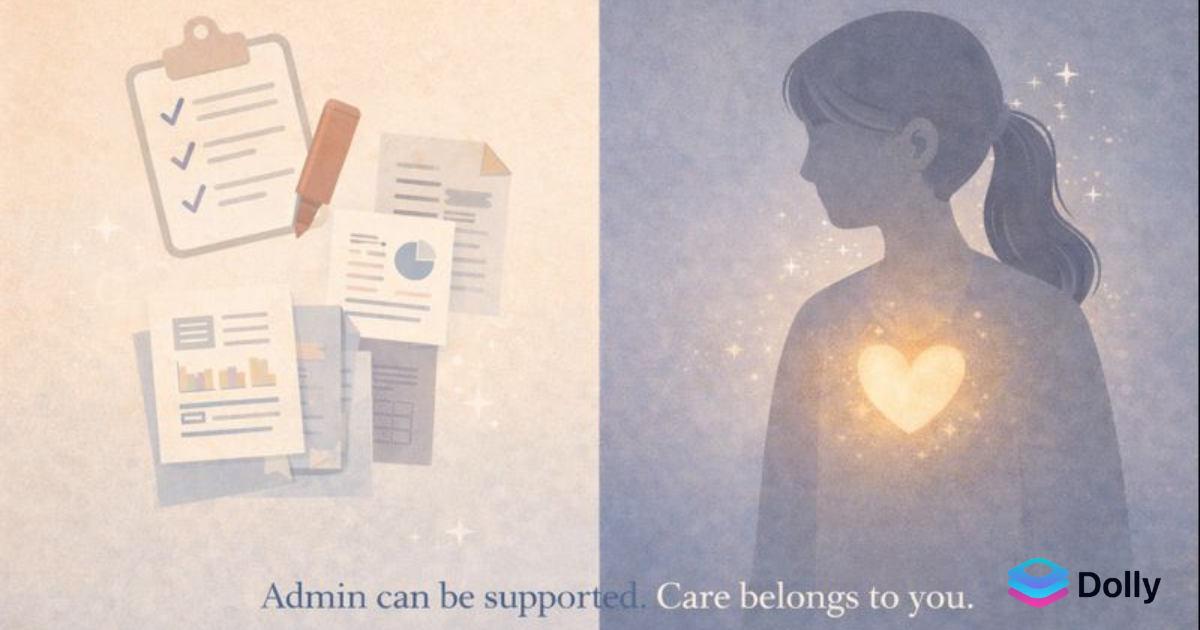 Illustration showing teaching tasks supported by tools while human care and connection remain with the teacher.