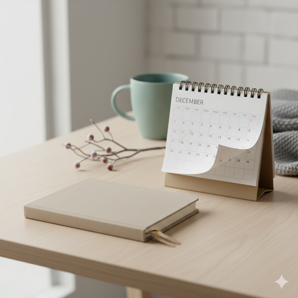 Calendar turning from December to January, representing rest and a gentle transition into the new school term.