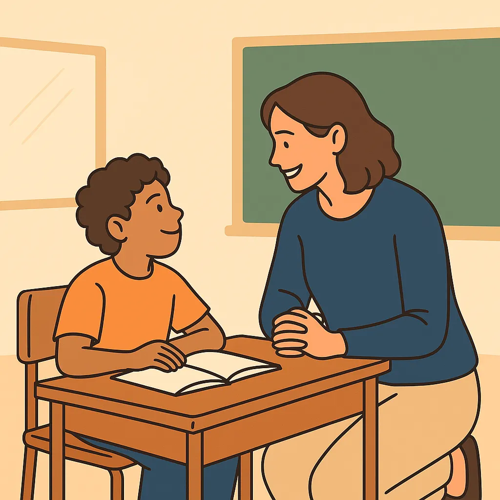 Illustration showing teacher having a human connection with the student or a pupil.